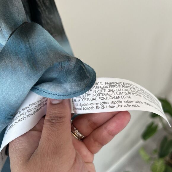 Massimo Dutti Tie Dye Sheer Collared Button Down Blouse Blue Womens Size 2 NWT’s - Picture 11 of 11